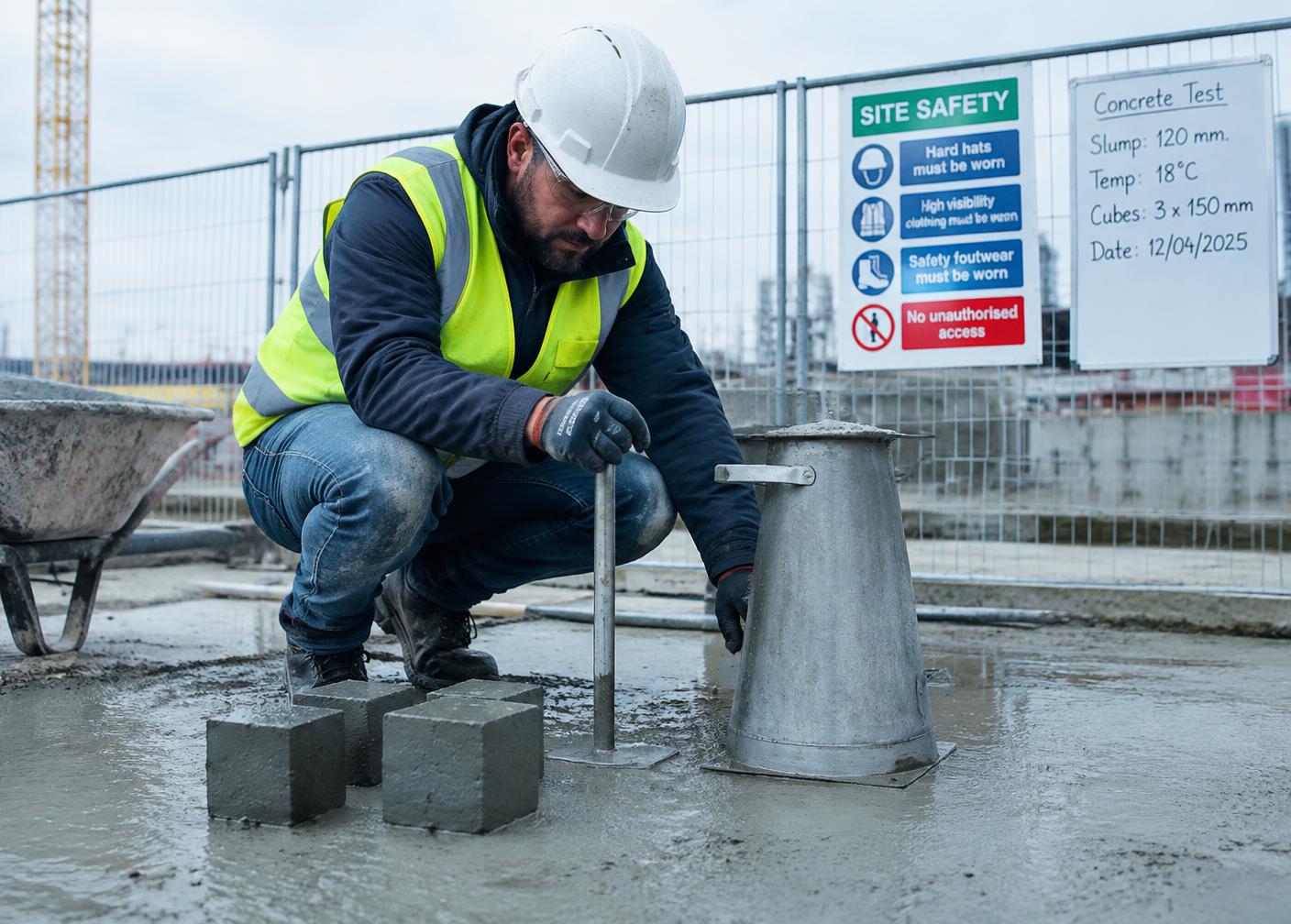 Engineer performing concrete slump test